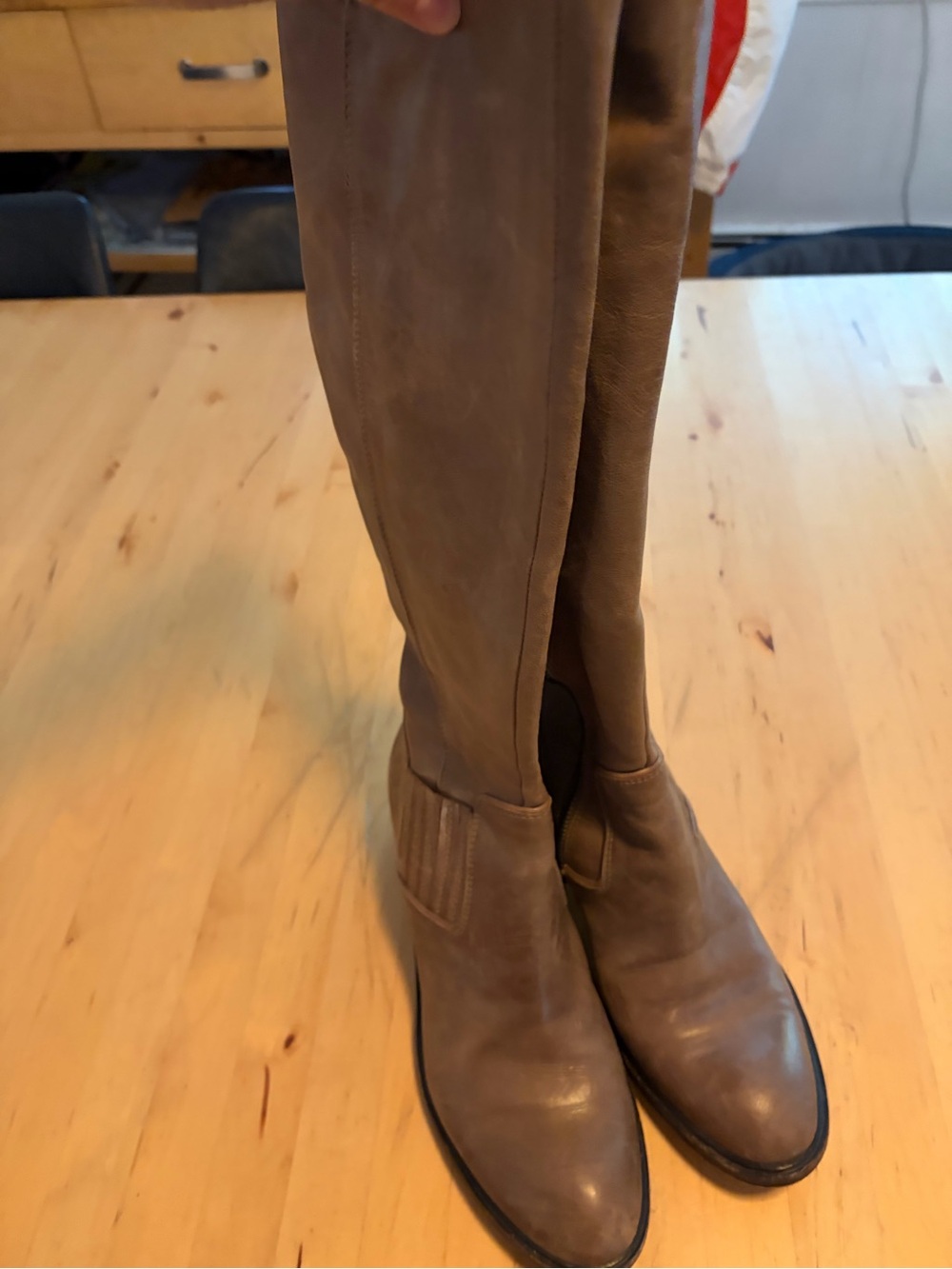 Donald J. Pliner Taupe Leather Over-the-Knee Boots